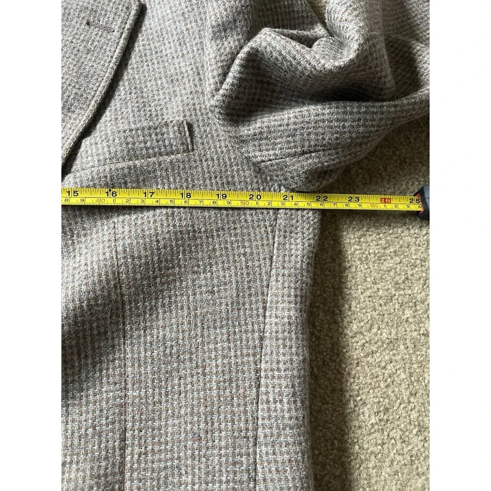 Vintage Imperial by Haggar Wool Tweed Blazer Tan Leather Button Jacket 44R USA